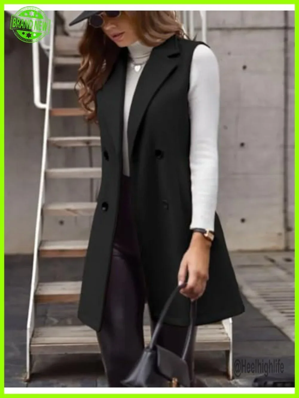 Sleeveless Wool Blend Double Breasted Vest Blazer Jacket Trench Coat